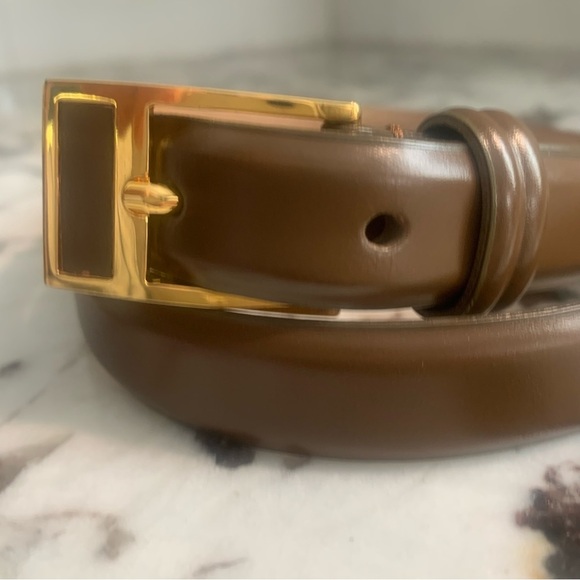 Talbots Genuine Leather Belt - Tan Brown with Gold Buckle - Made in Italy - Picture 2 of 11